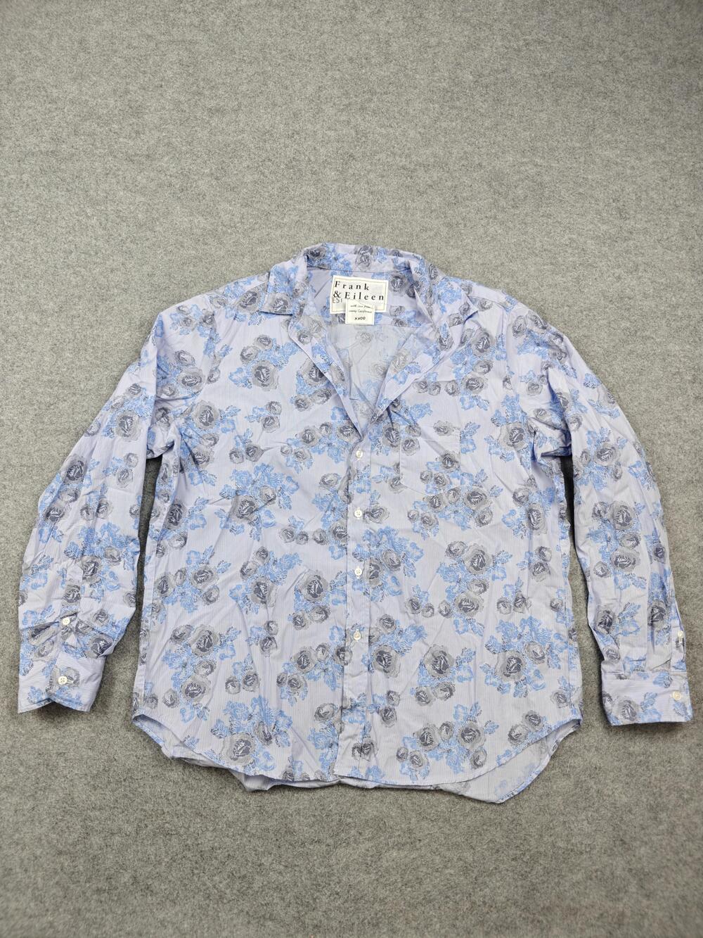 Frank & Eileen Button-Up Womens Medium Blue Floral Cotton Long Sleeve Shirt